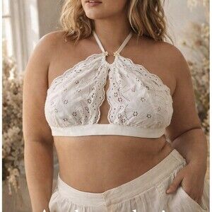 Savage X Fenty Lace Halter Bralette 2X Ivory Sheer Floral Keyhole Lingerie NWT